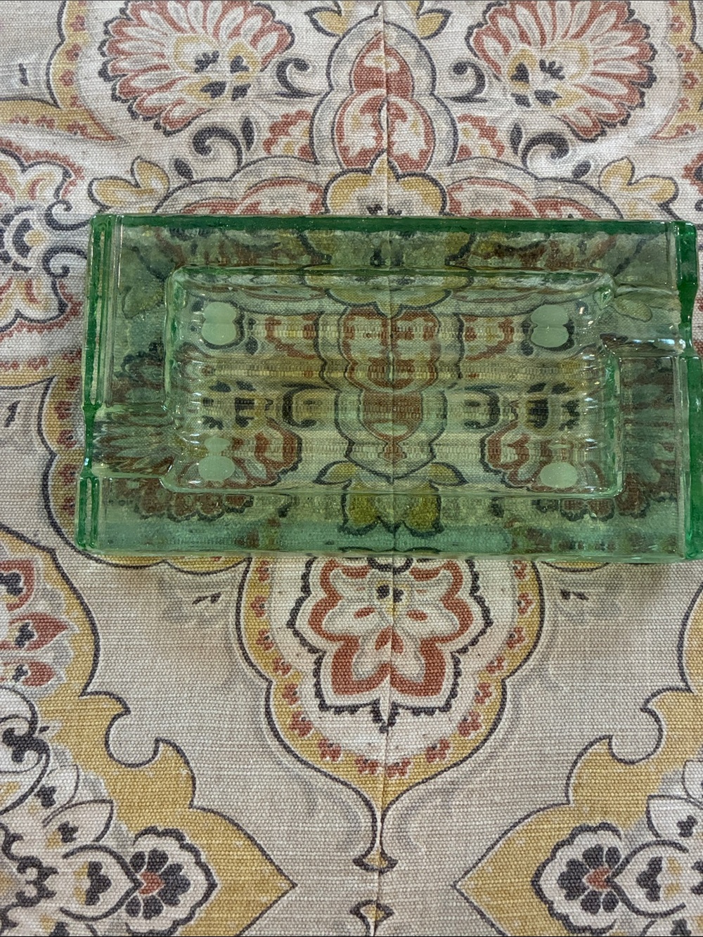 Green Glass Rectangular Cigar Ashtray